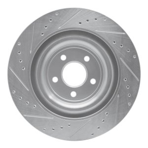 Jaguar XKR Brake Rotor (1) - Left Rear - R1 Concepts - Drilled & Slotted - Silver - `08-`09